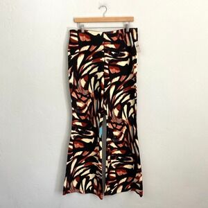Anthropologie The Joni Flare Pants Women Size Large Brown Black Pull On New